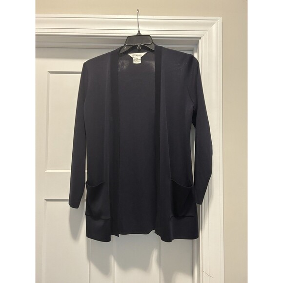 Exclusively Misook Navy Blue Open Front Cardigan Pockets Minimalist City Size XS - Picture 1 of 5